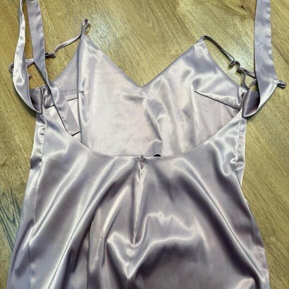 Allina Liu Calla Satin Slip Dress Size 6 Pink Lace Insets Open Back Tie Midi EUC - Picture 16 of 16